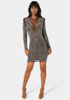Long Sleeve Embellished Illusion Mesh Mini Dress