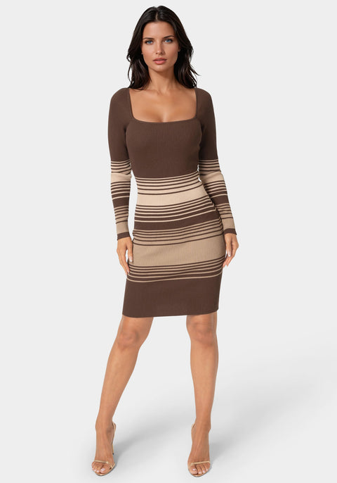 striped ribbed midi dress Bebe Women's Stripe Rib Sweater Midi Dress