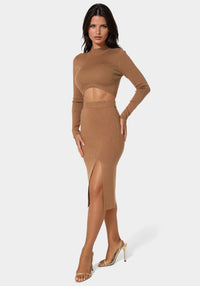 Side View-Lurex Rib Cropped Kit Set-CARAMEL