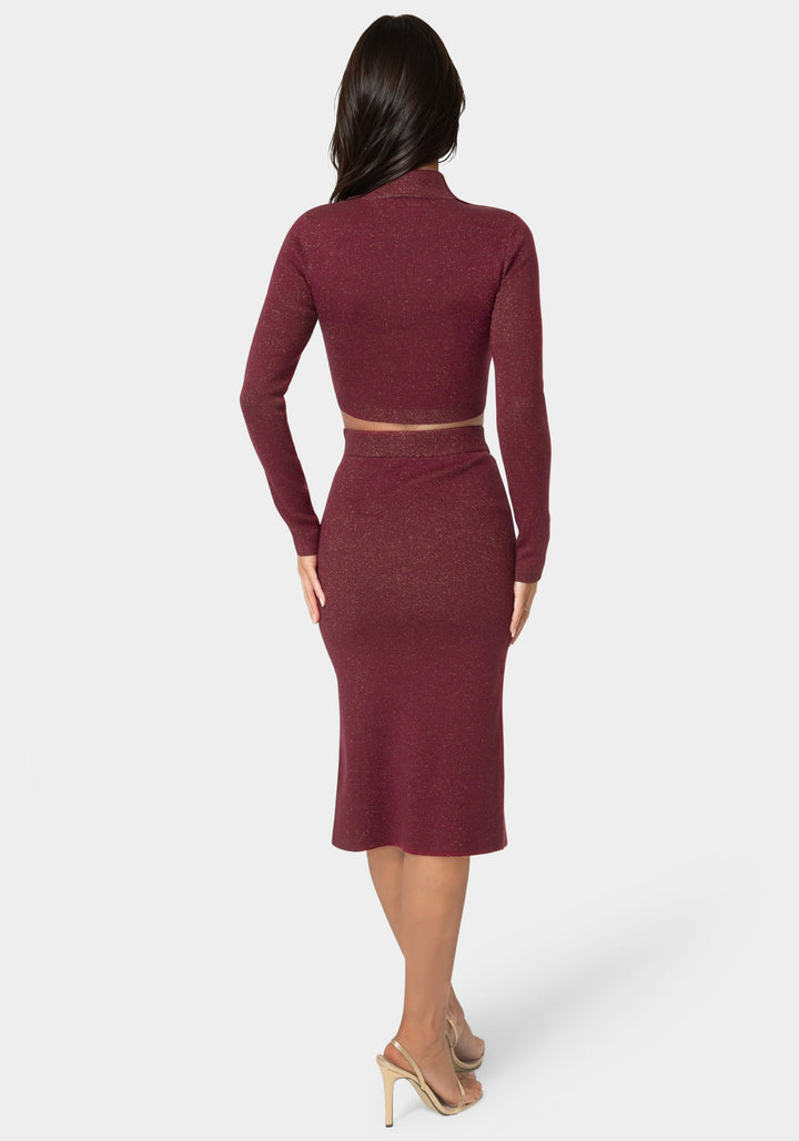 Back View-Lurex Rib Cropped Kit Set-MERLOT