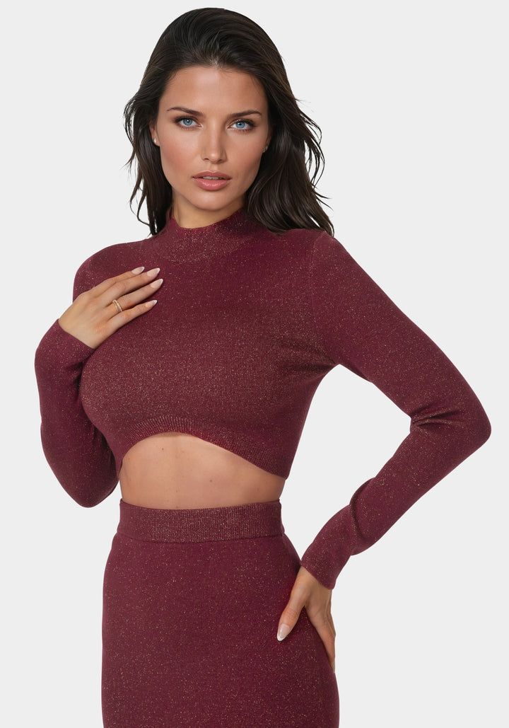 Other View-Lurex Rib Cropped Kit Set-MERLOT