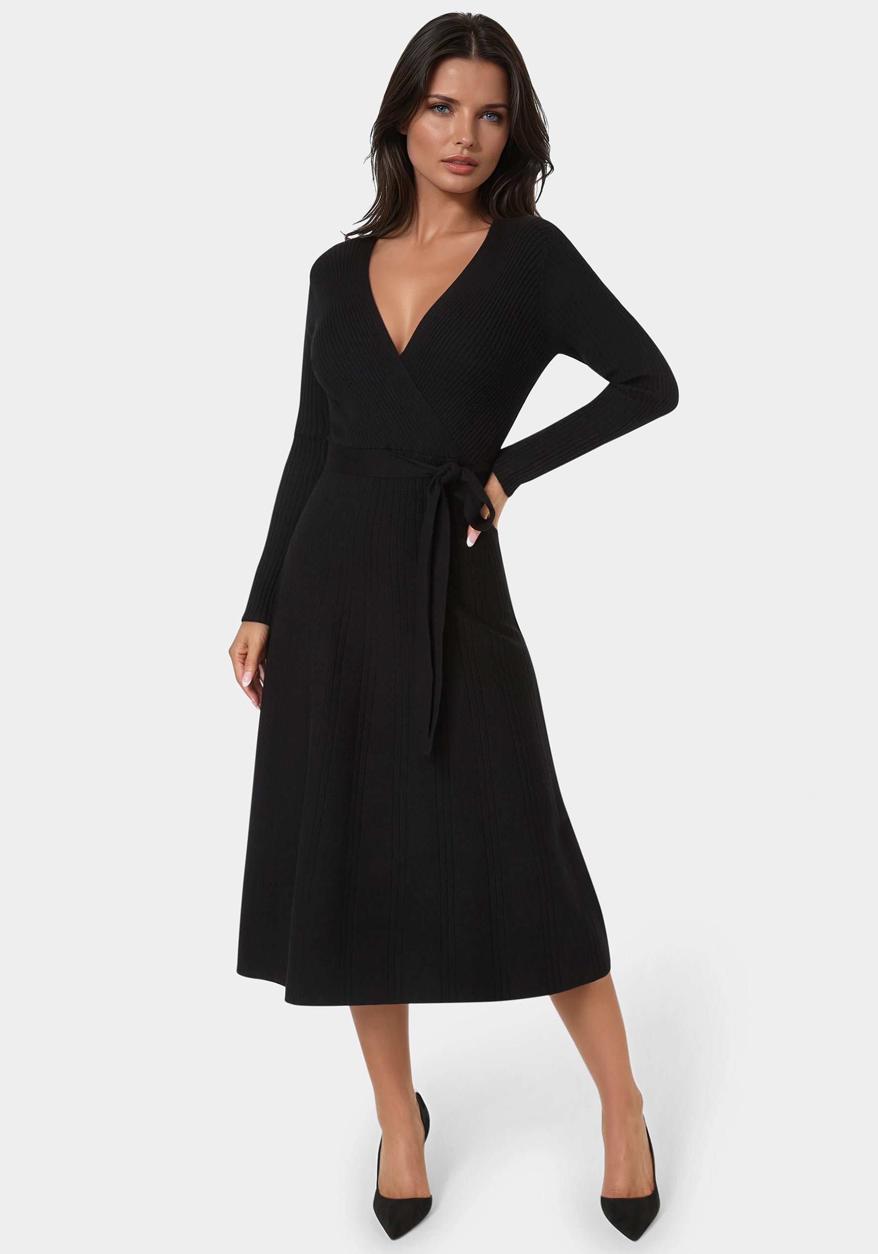 Bebe Women's Fit and Flare Midi Sweater Dress