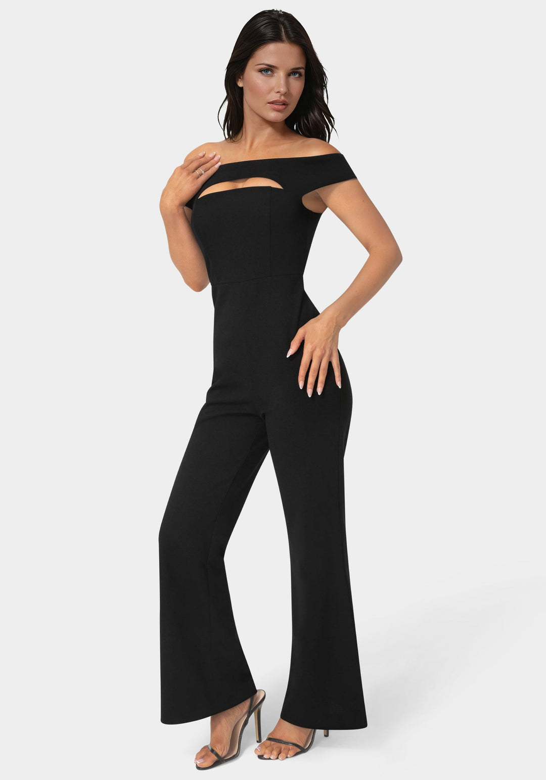Side View-Bare Cutout Wide Leg Jumpsuit-BLACK