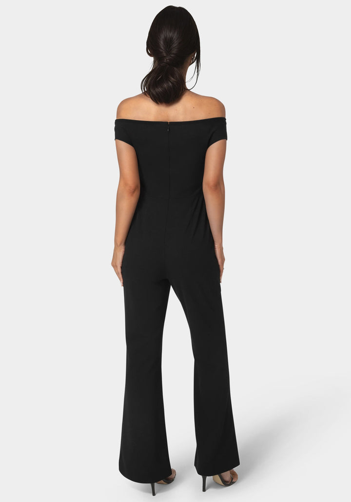 Back View-Bare Cutout Wide Leg Jumpsuit-BLACK