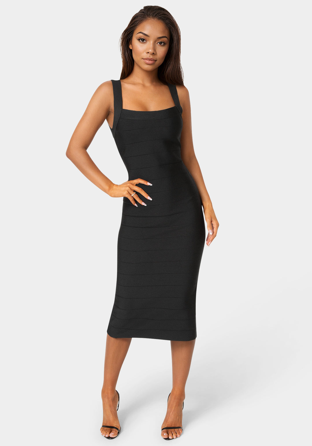 Front View-Bandage Midi Tank Dress-BLACK