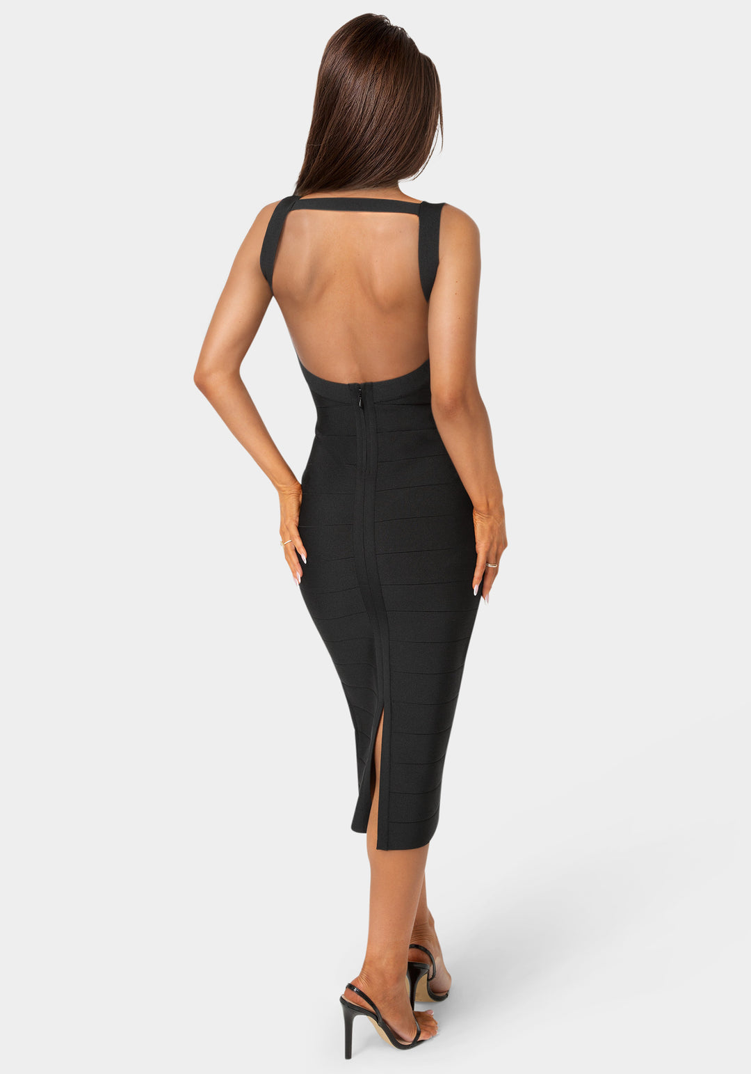 Back View-Bandage Midi Tank Dress-BLACK