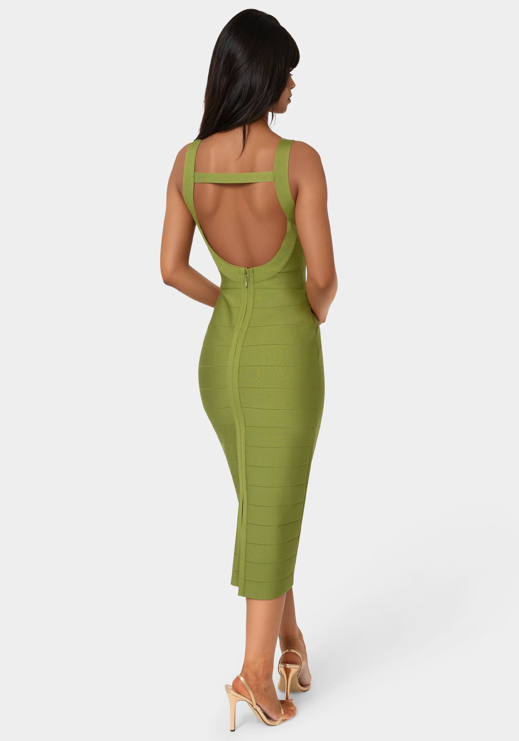 Back View-Bandage Midi Tank Dress-OLIVE