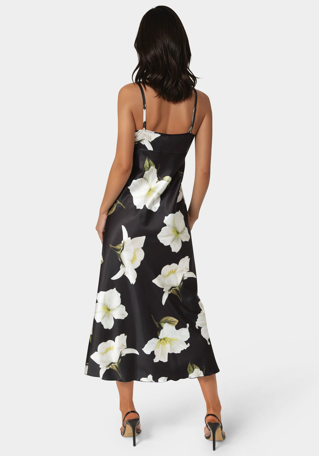 Back View-Printed Satin V-Neck Maxi Dress-BLACK/IVORY