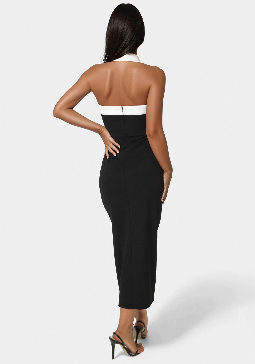 Colorblock Halter Neck Midi Dress bebe Colorblock Halter Neck Midi Dress bebe