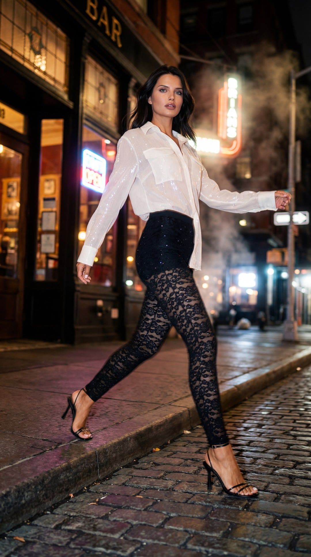 High Waist Embellished Stretch Lace Legging