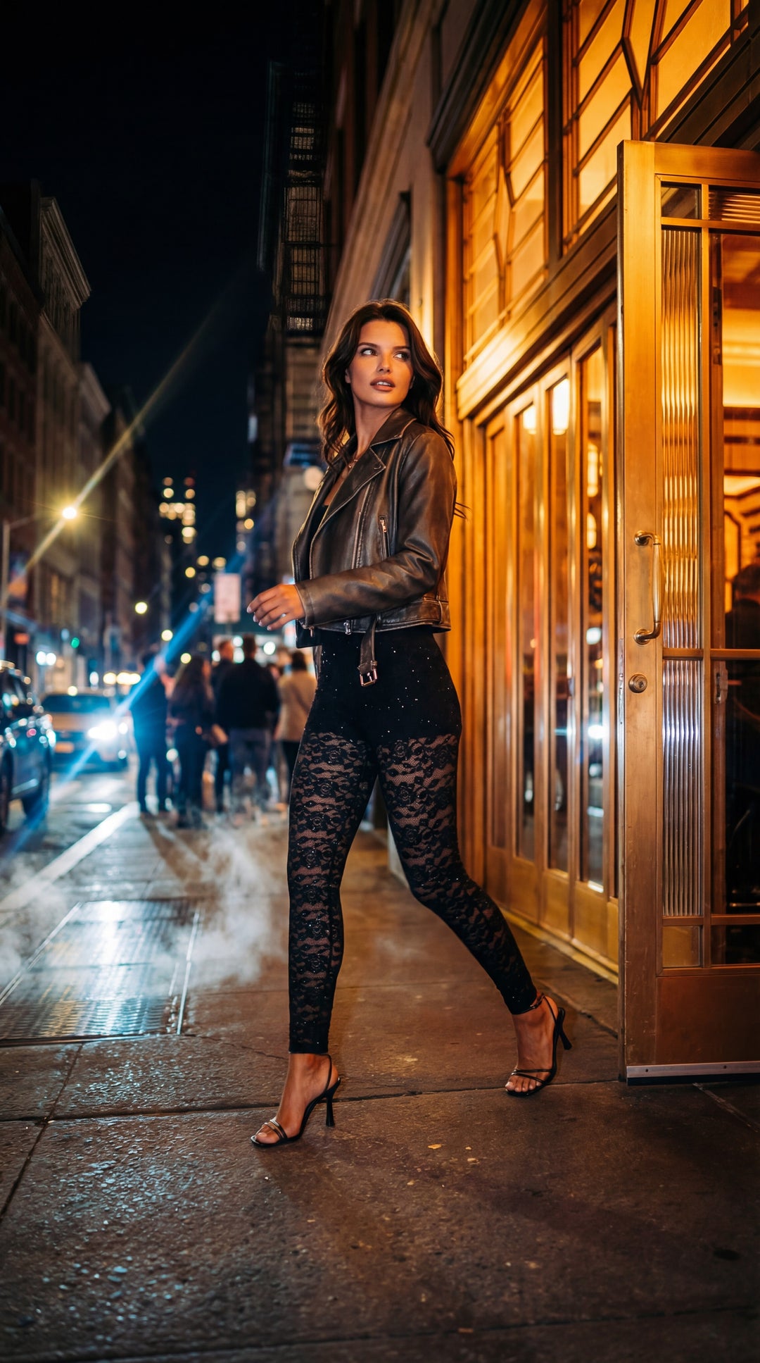 High Waist Embellished Stretch Lace Legging