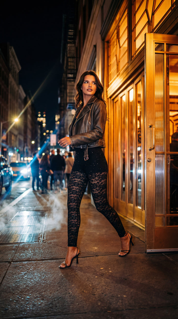 High Waist Embellished Stretch Lace Legging