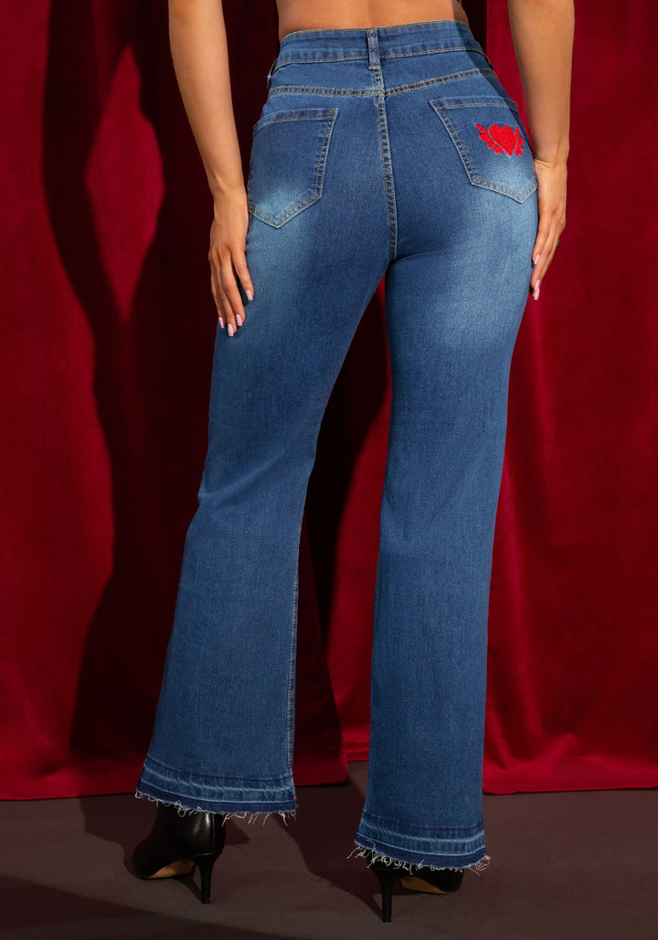 Back View-The Semi Flare Jean-Medium Blue