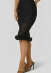Animal Mesh Faux Fur Trim Midi Skirt