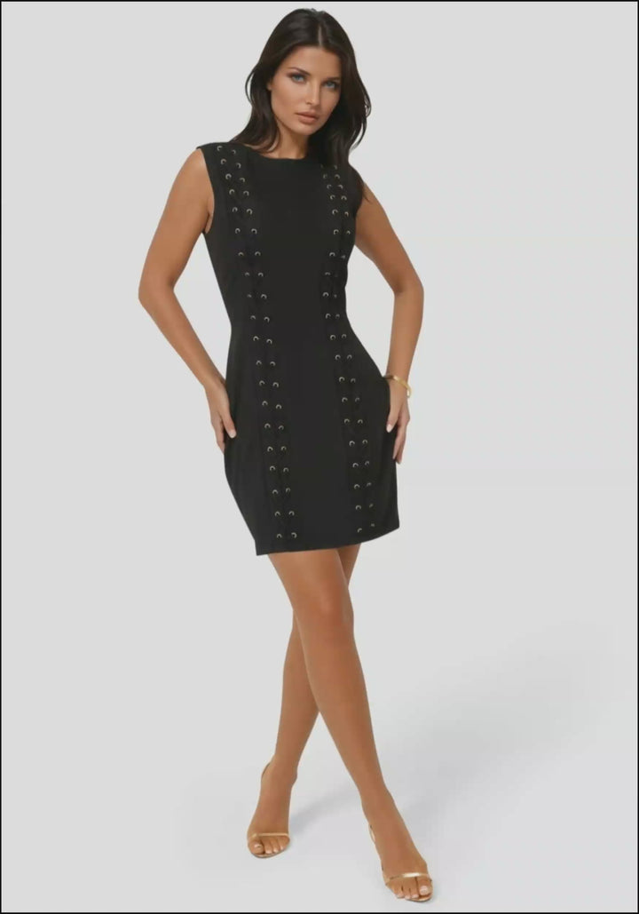 Video-Faux Suede Lace Up Mini Dress-Black