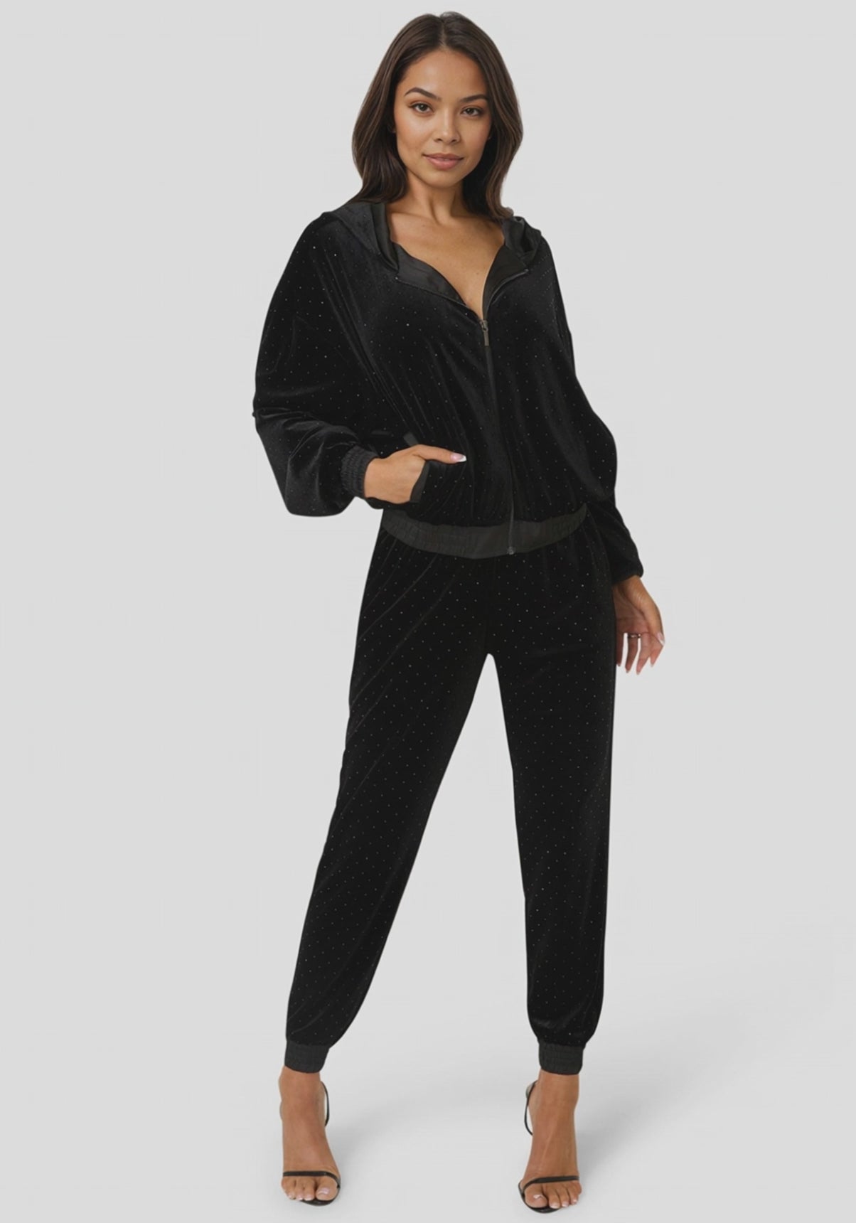 Video-Embellished Zip Up Hoodie-BLACK