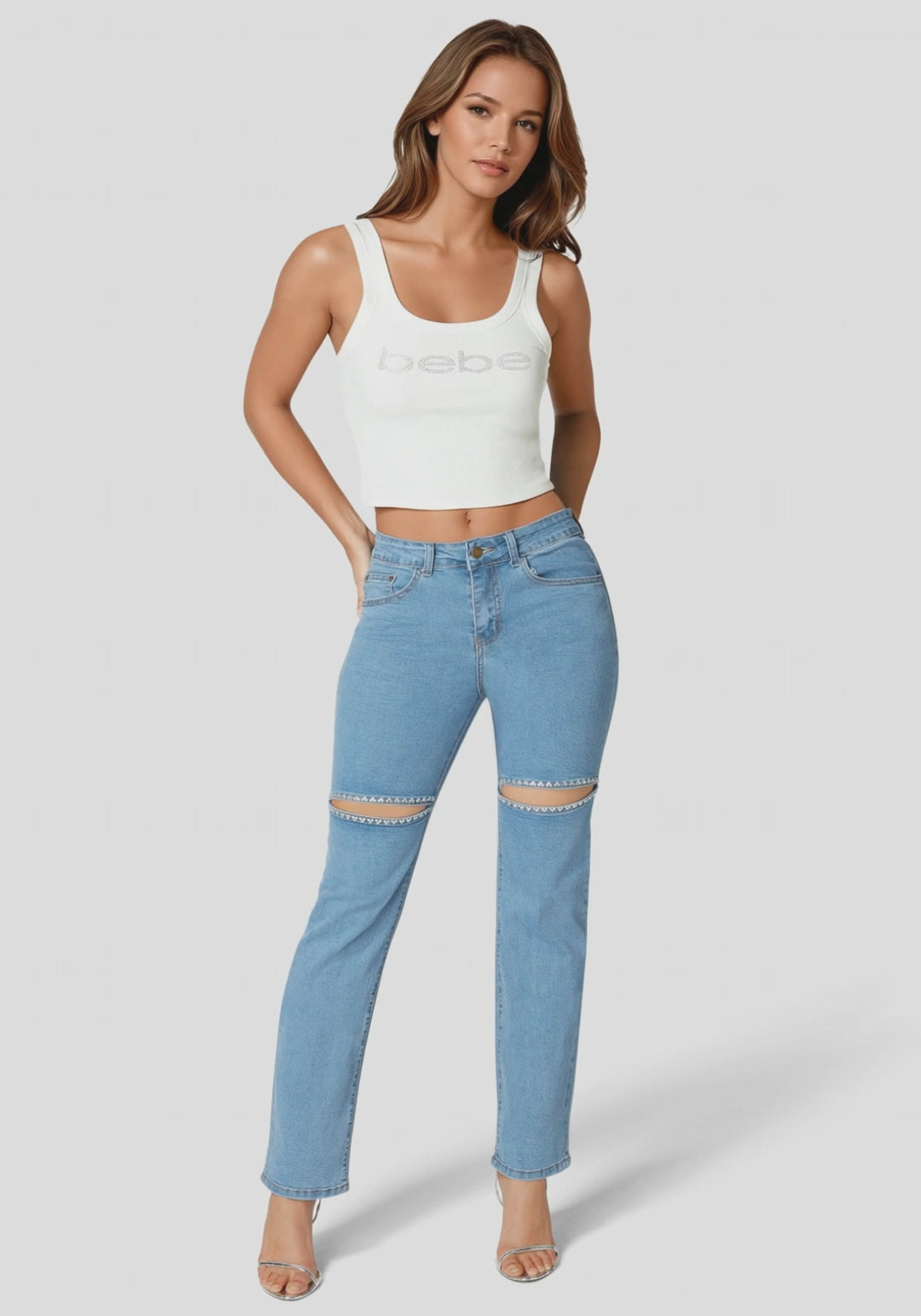 Video-The Bling Slit Jean-Light Blue