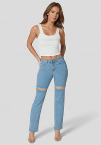 Video-The Bling Slit Jean-Light Blue