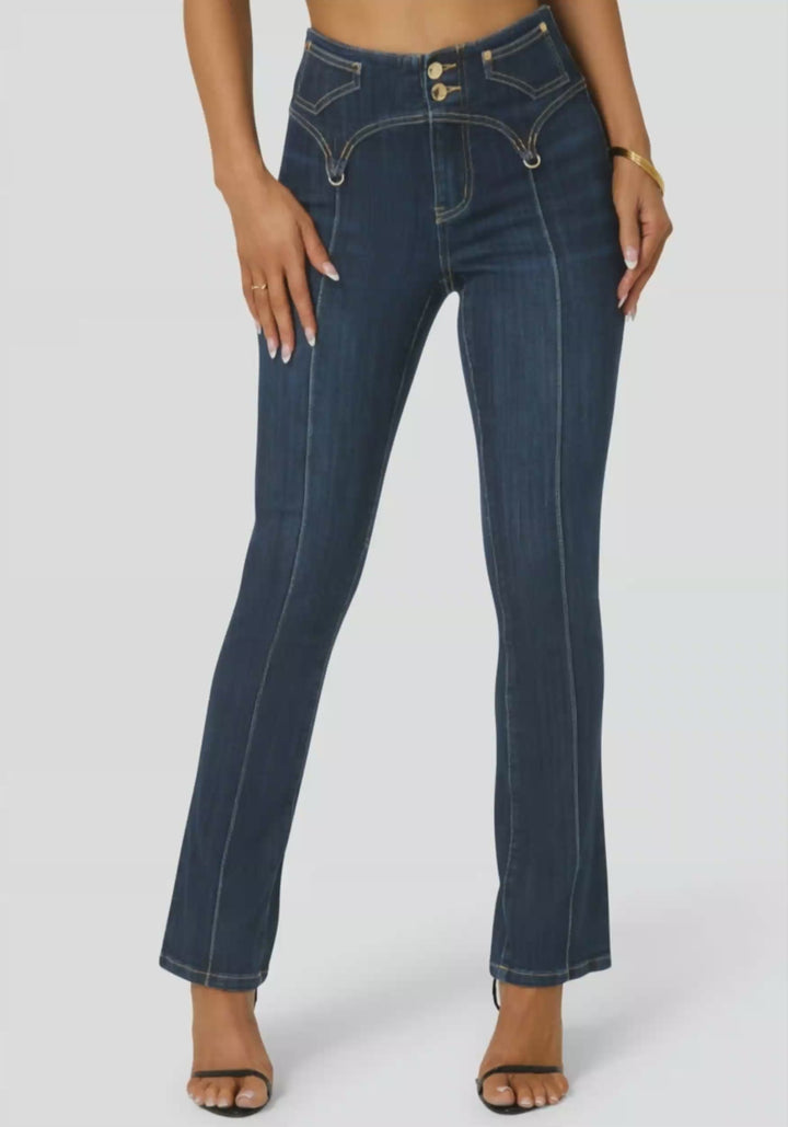 Video-Natural Waist Mini Bootcut Leg Jeans-MIDNIGHT BLUE WASH