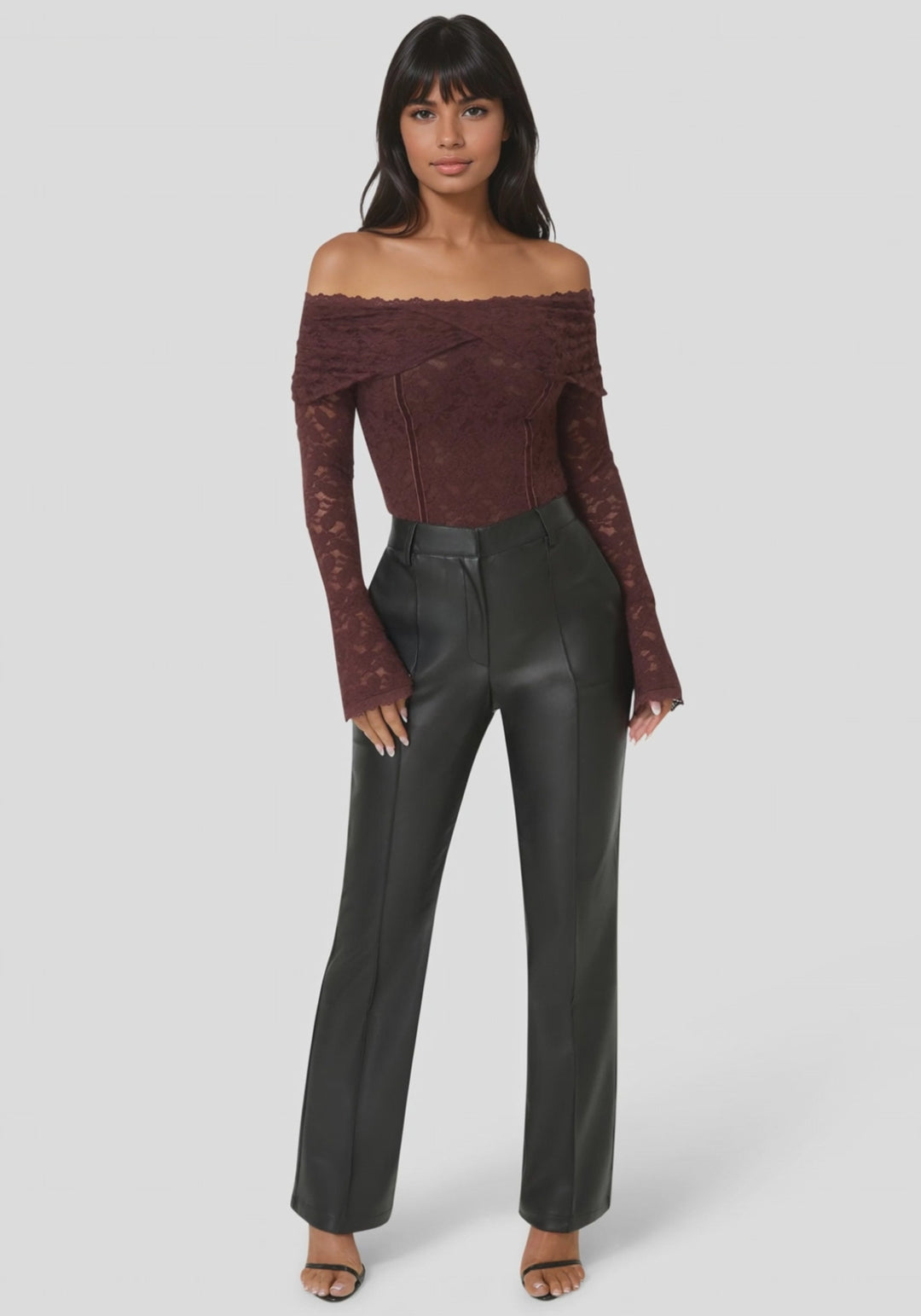 Video-High Waist Vegan Leather Fit & Flare Pant-BLACK