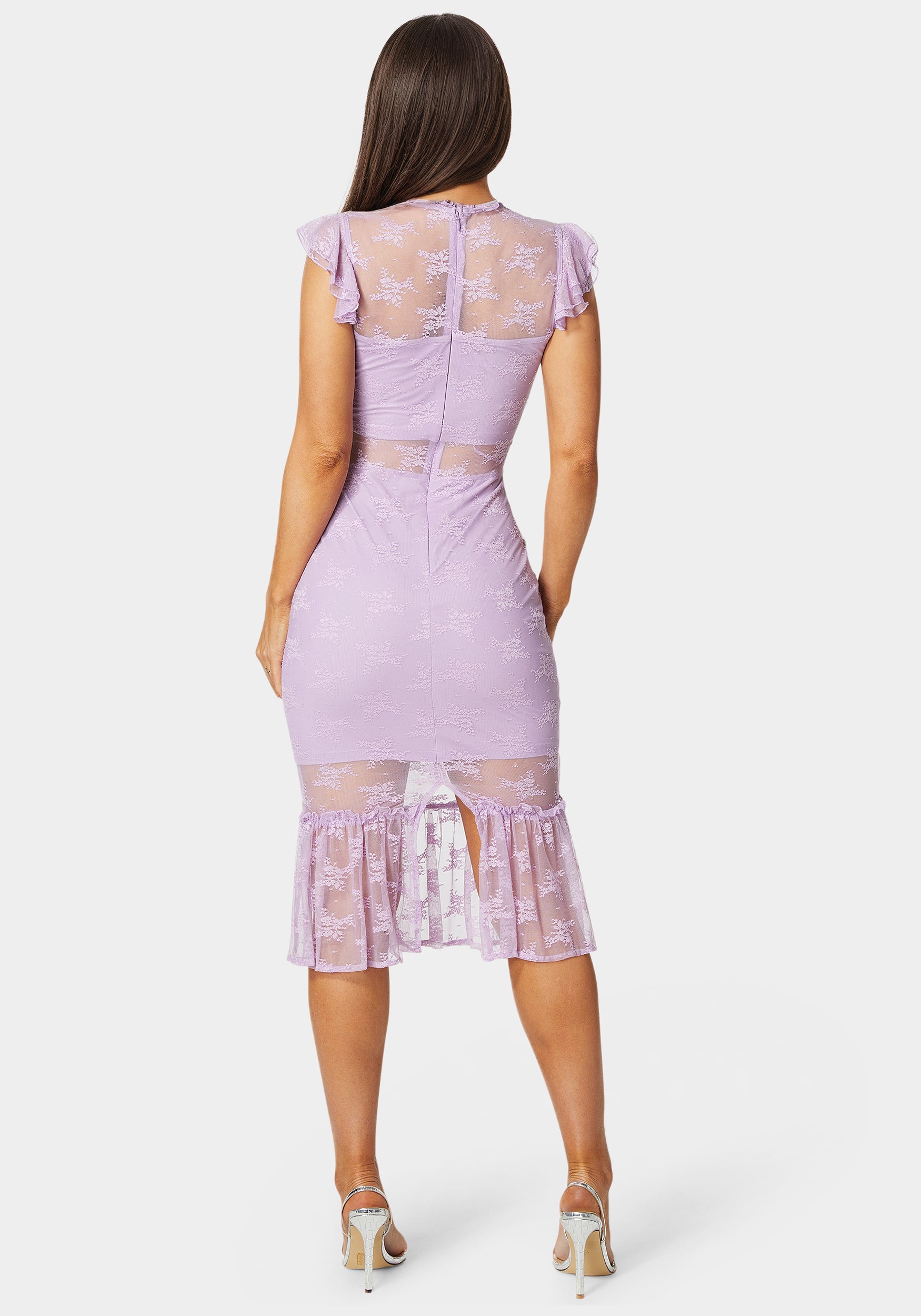 Illusion Lace Floor-length Dress with Half Sleeves Dusty Blue
