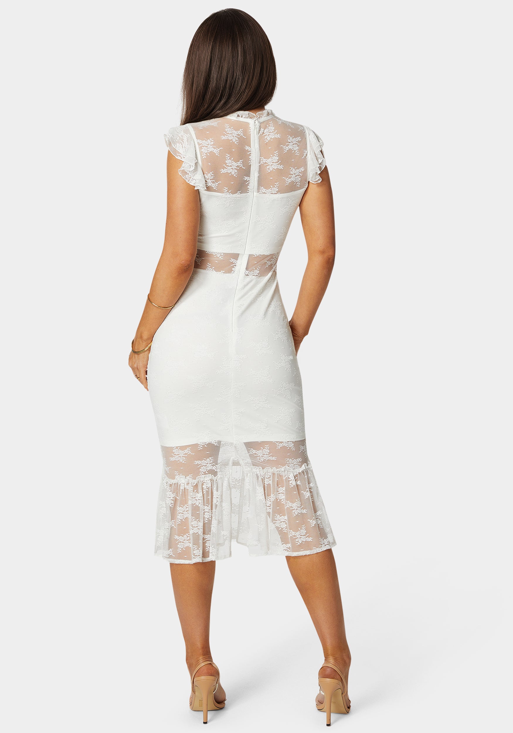 Illusion A-Line Charmeuse Lace Asymmetrical Midi Dress | ChicGrl main image 1