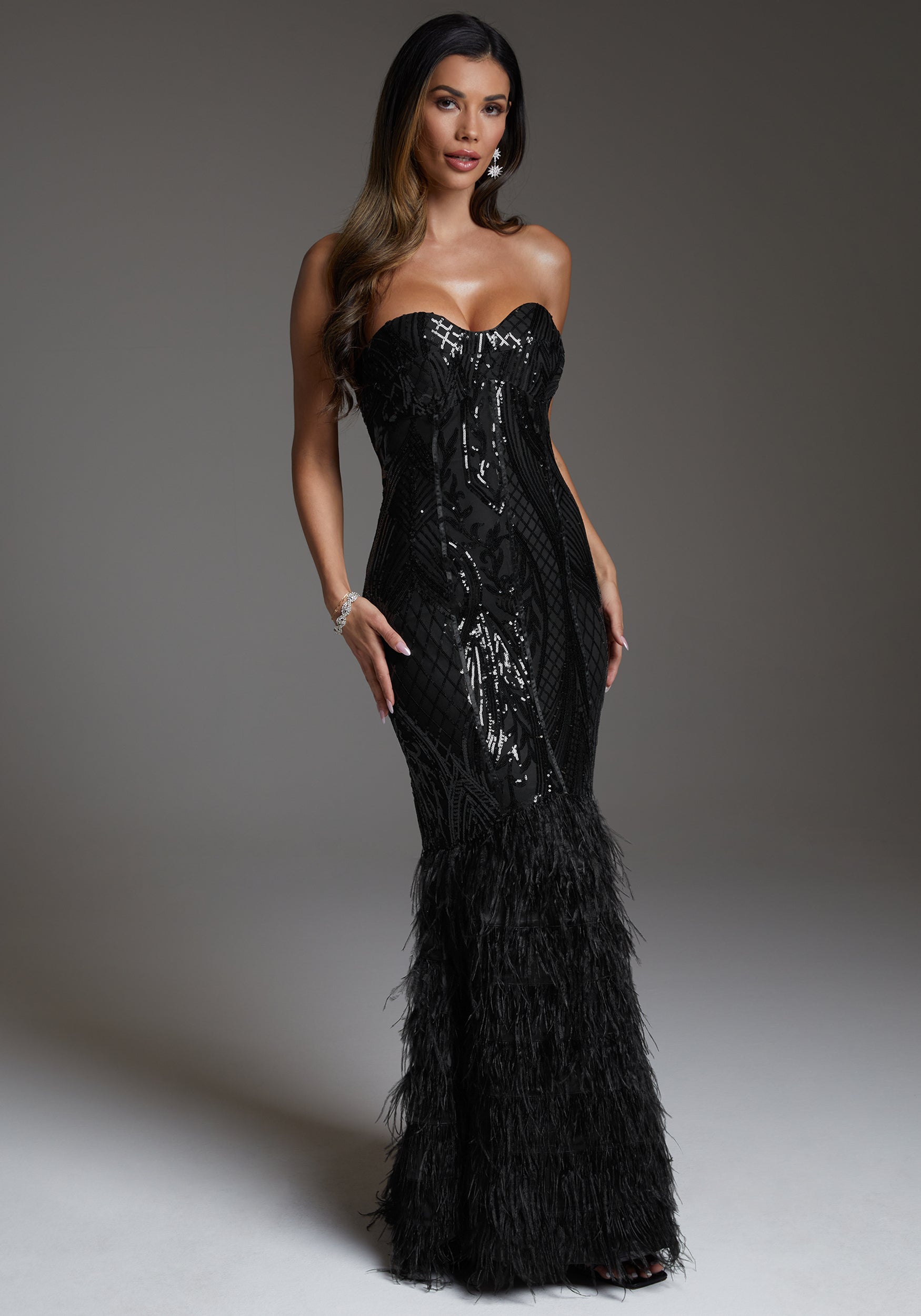 sequin black bridesmaid dresses Mermaid Black Sequin Bridesmaid Dresses Off The Shoulder – Lisposa main image 0