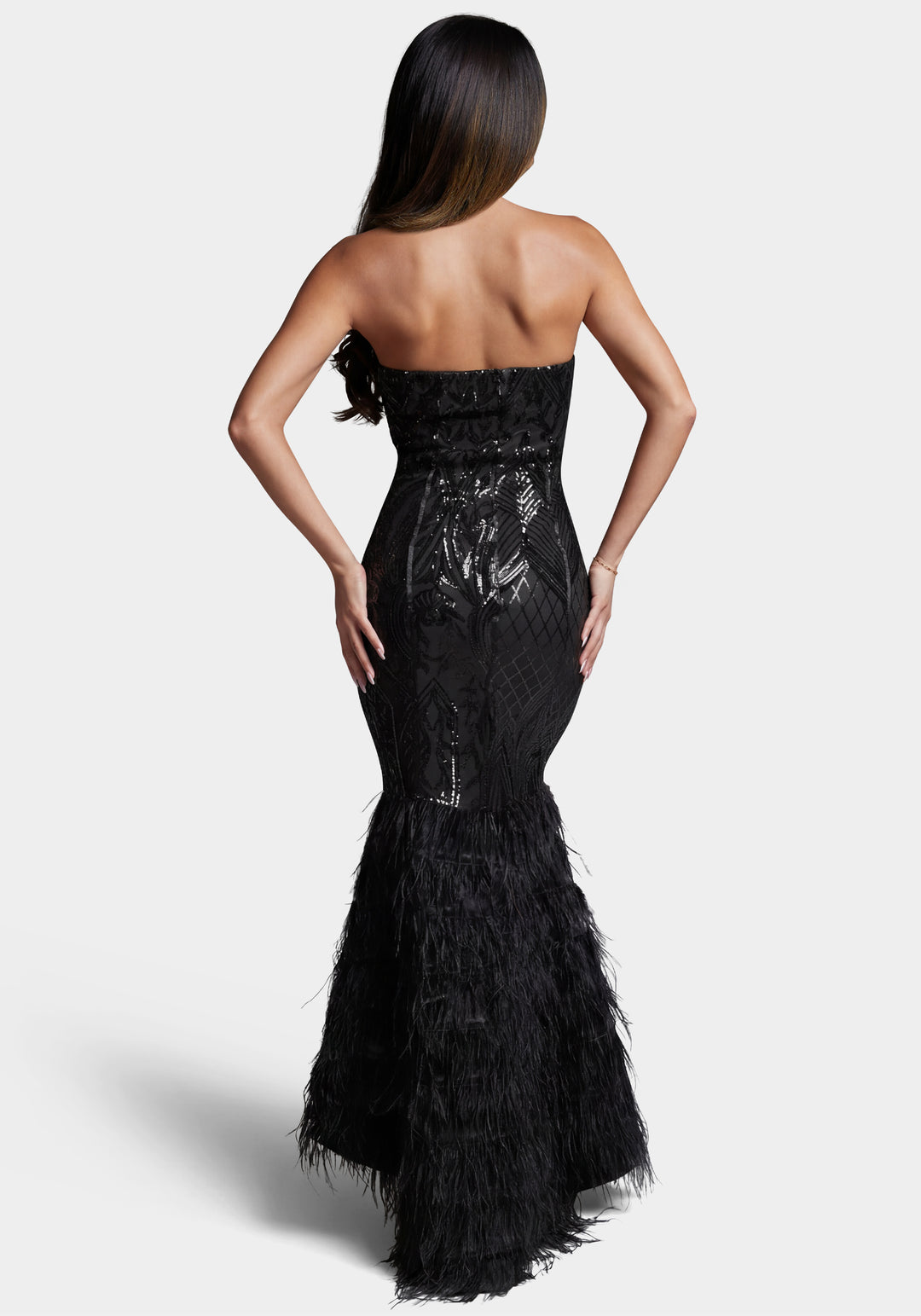 Bebe Women's Sequin Feather Gown, Black, Large Bebe Women's Sequin Feather Gown, Black, Large
