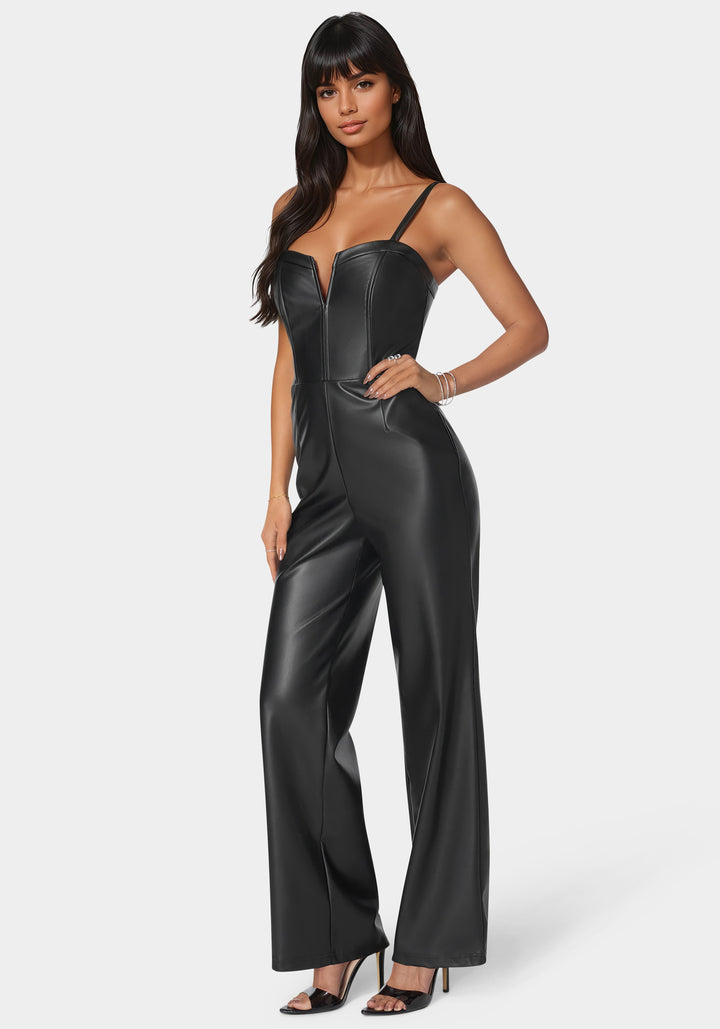 Faux Leather Cropped Leg Jumpsuit