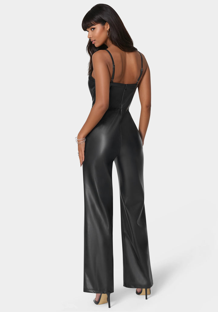 Faux Leather Cropped Leg Jumpsuit