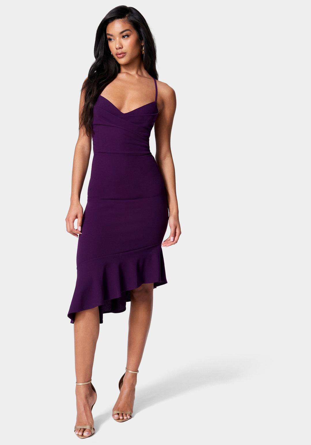 Angled Flounce Midi Dress bebe Angled Flounce Midi Dress bebe