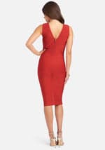 Bebe Women's Fringe Detail High Slit Dress, Size Medium in Red Alert
