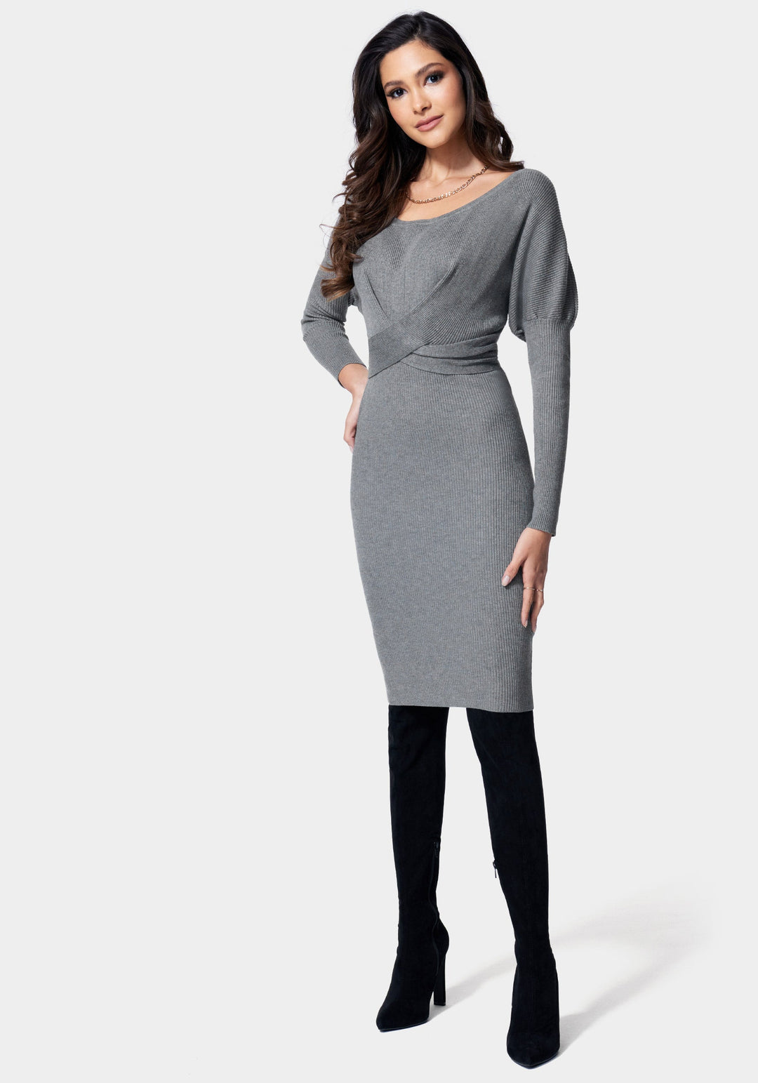 Knit Off Shoulder Midi Dress – bebe Knit Off Shoulder Midi Dress – bebe