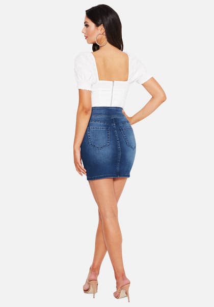 Mini Zip Front Jean Skirt | bebe