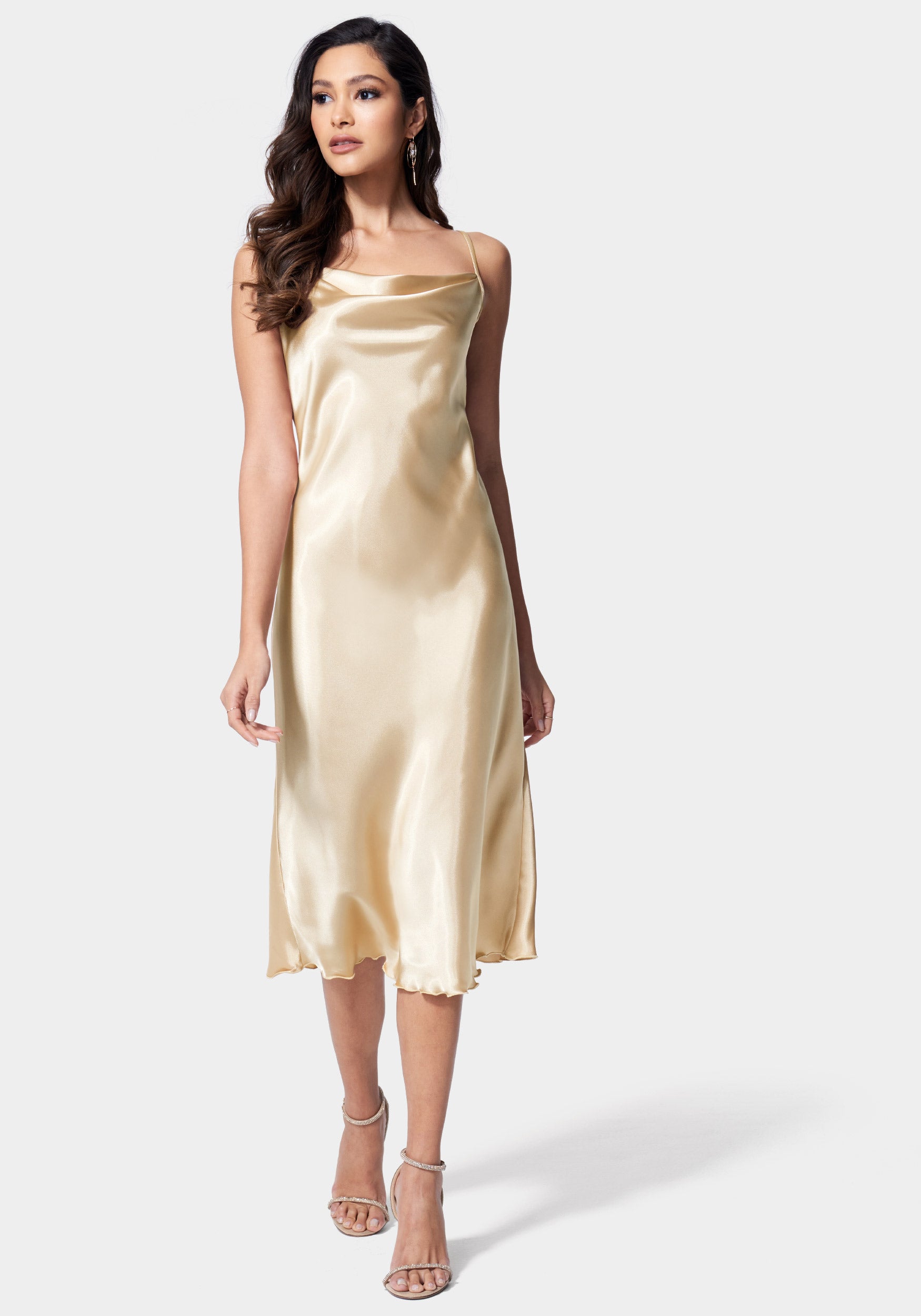 【SCULPTOR】Unbalance Cowl Satin Dress Pale Beige BOSS - Cowl-neck dress in fluent satin with cowl neckline