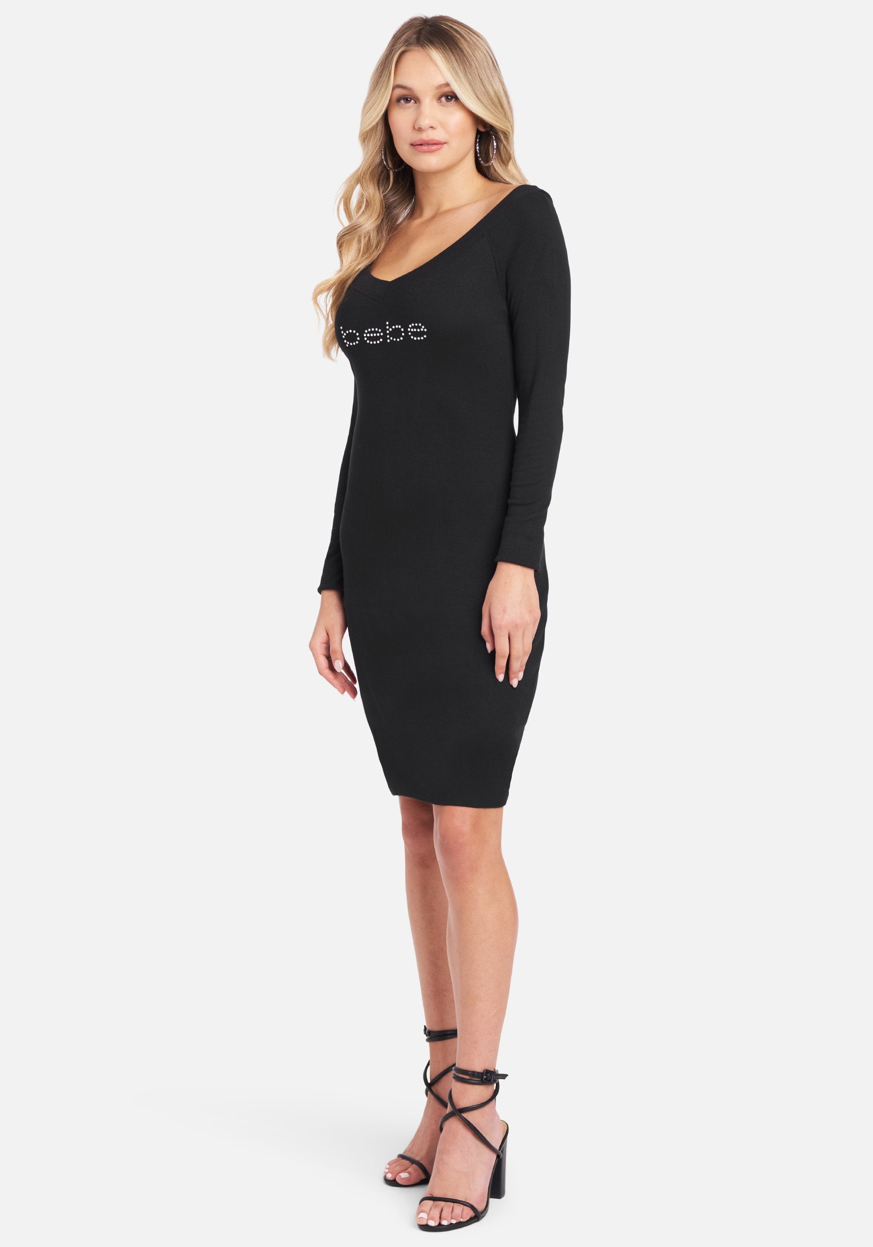 black bebe dress Long Sleeve Mesh Ruched Dress