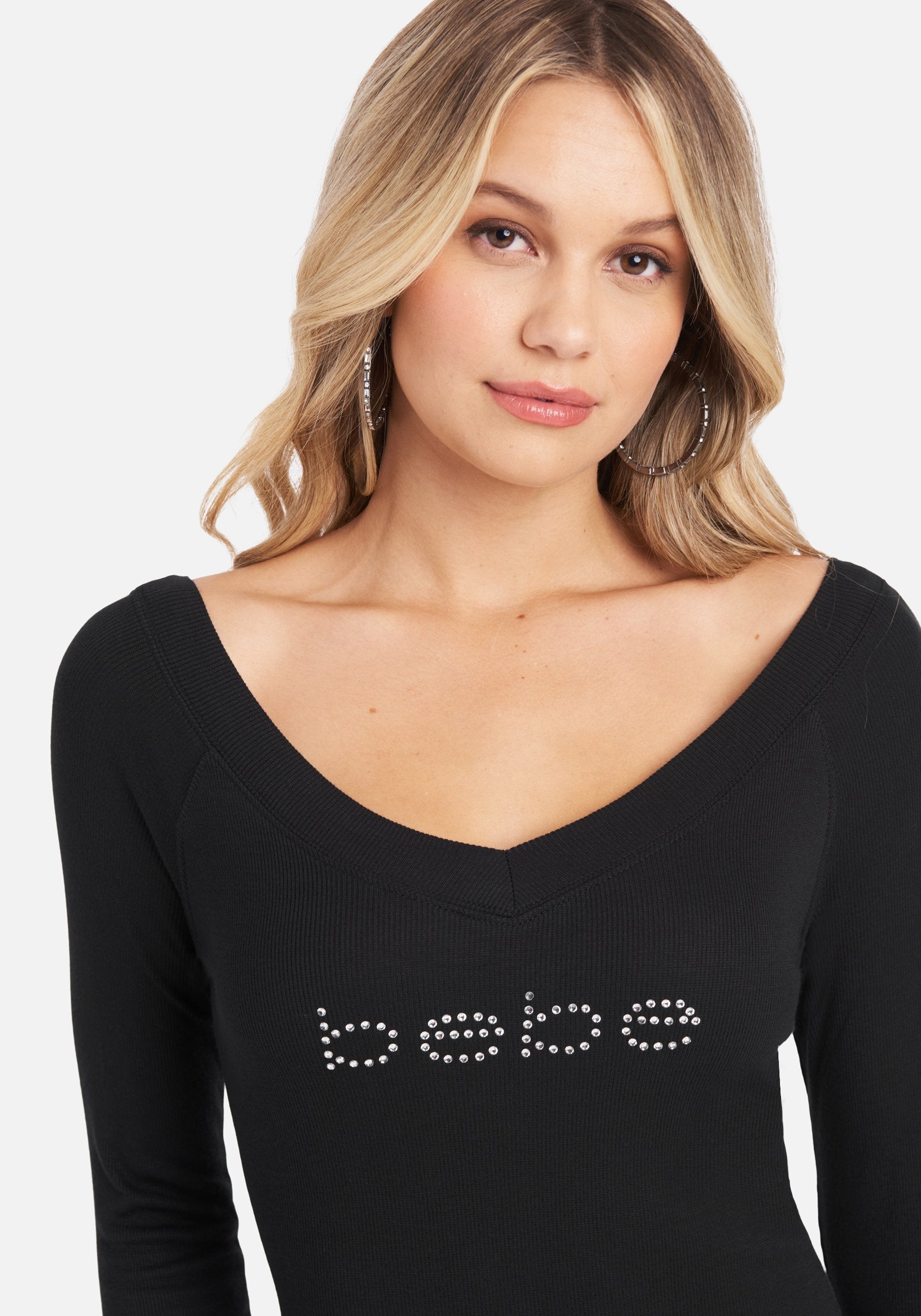 bebe long sleeve black dress Bebe Women's Rib Long Sleeve Godet Dress
