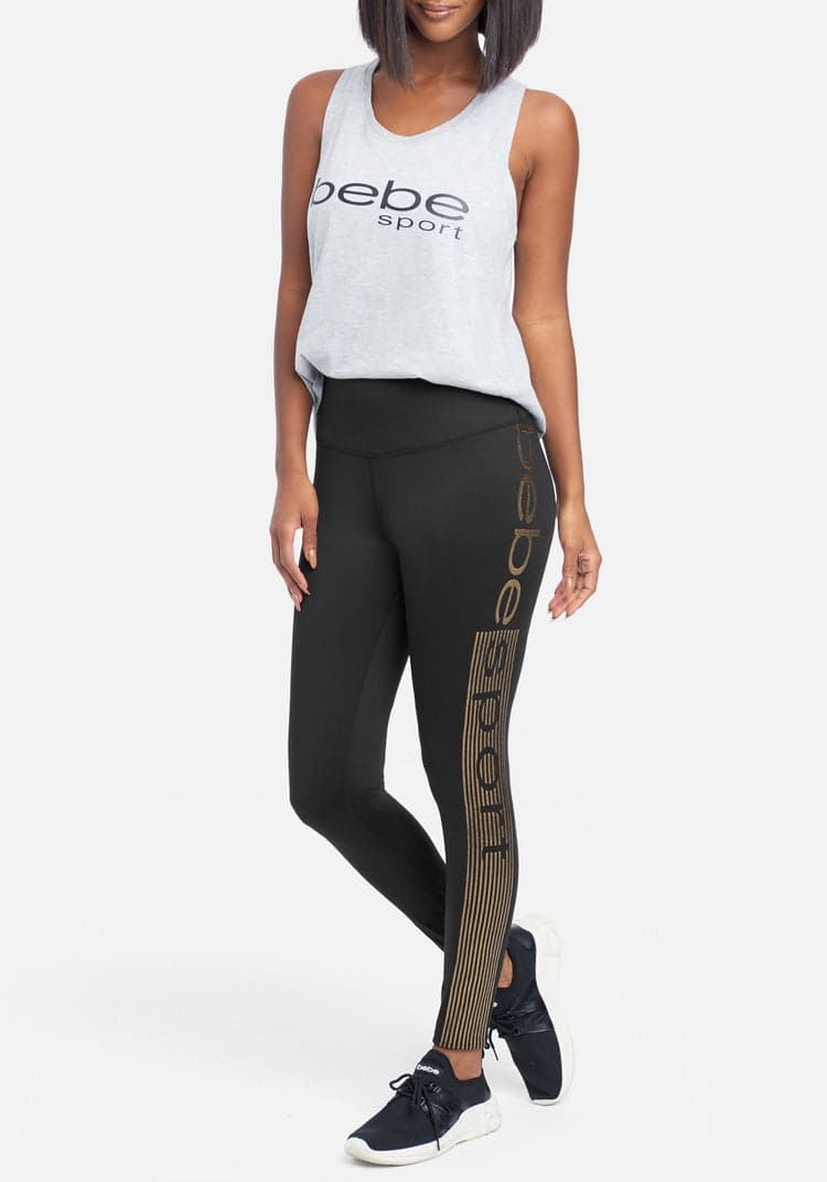Bebe Sport Rhinestone Logo Lace Up Waist Exercise Capris