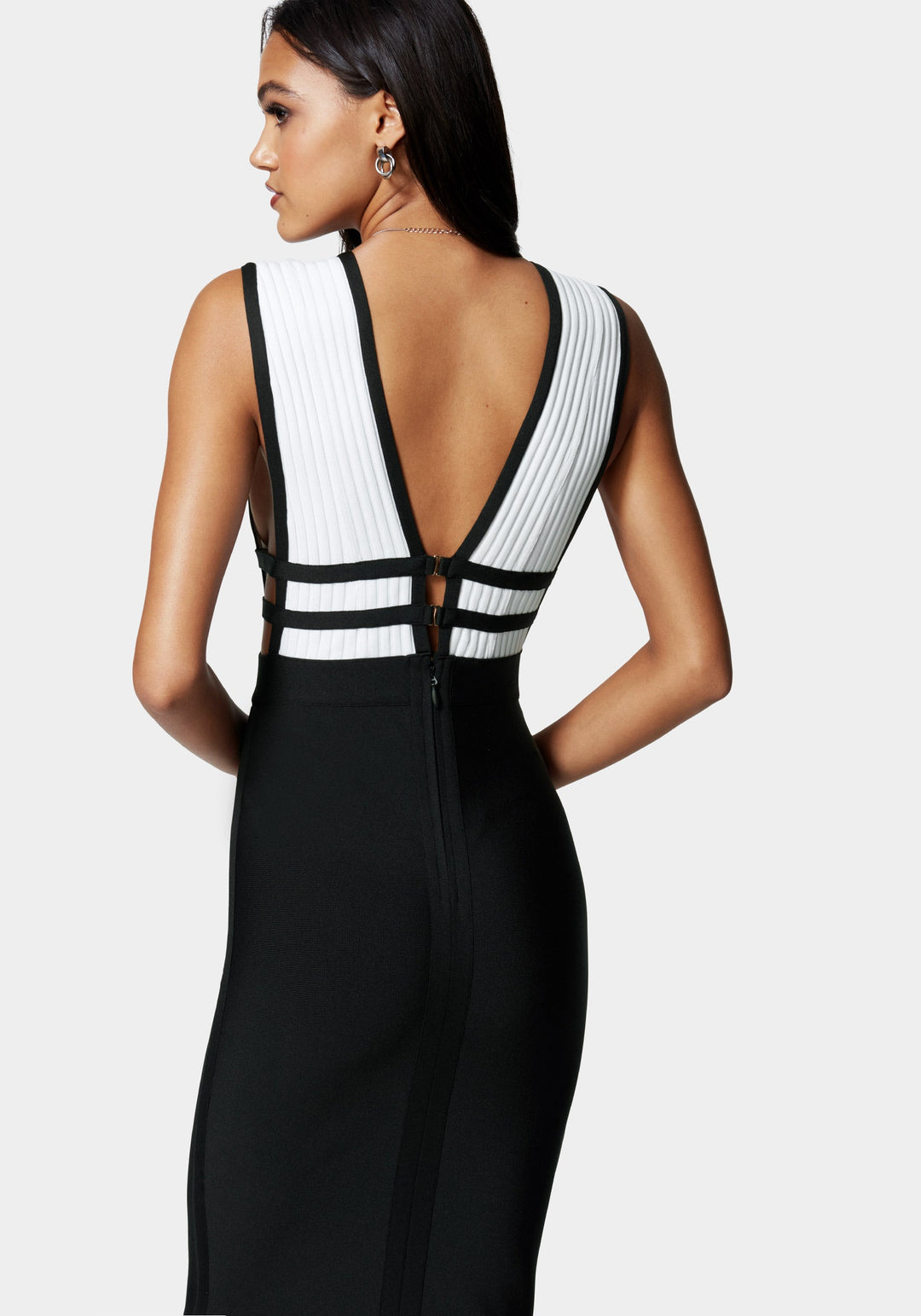 black white bandage dress Plunge Neck Bandage Dress Black White