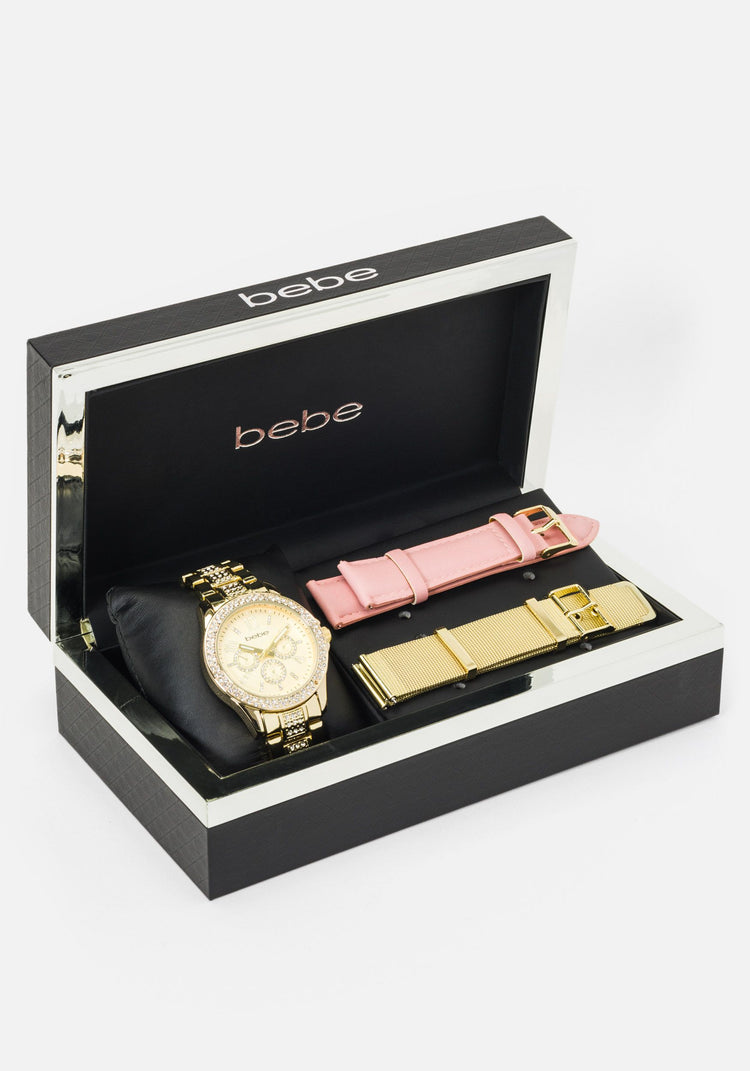 Single Row Crystal Bezel 3 Band Watch bebe