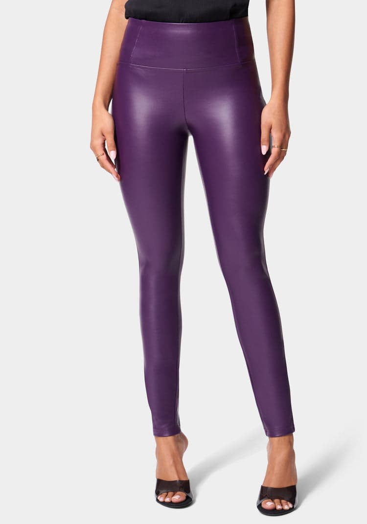 Purple Leather-Look High Waist Leggings