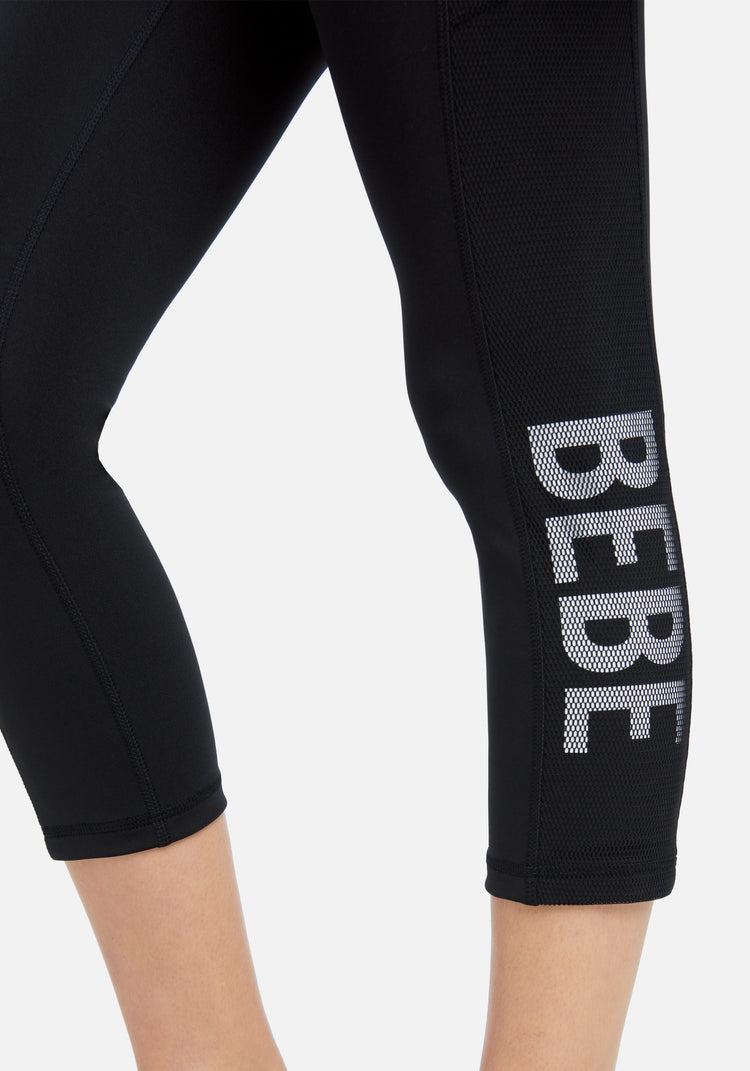 Bebe Sport Rhinestone Logo Lace Up Waist Exercise Capris