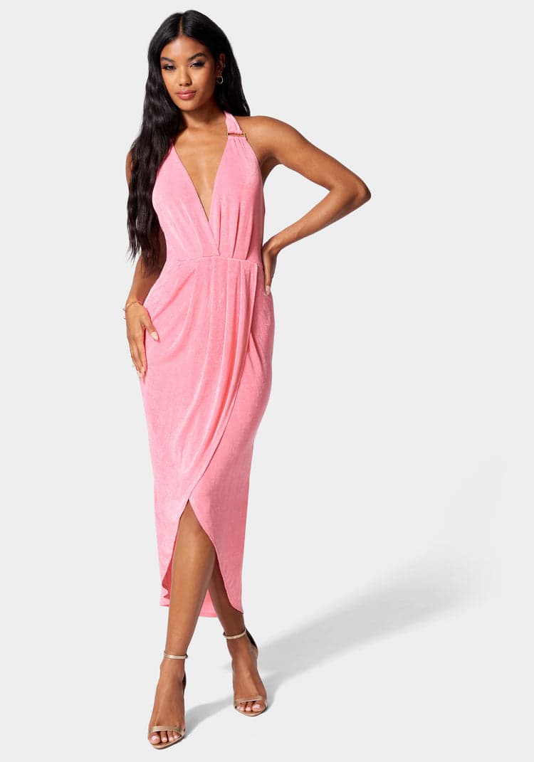 ASOS DESIGN high neck fringe maxi dress in hot pink