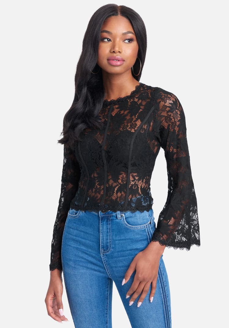Flared Sleeve Lace Top