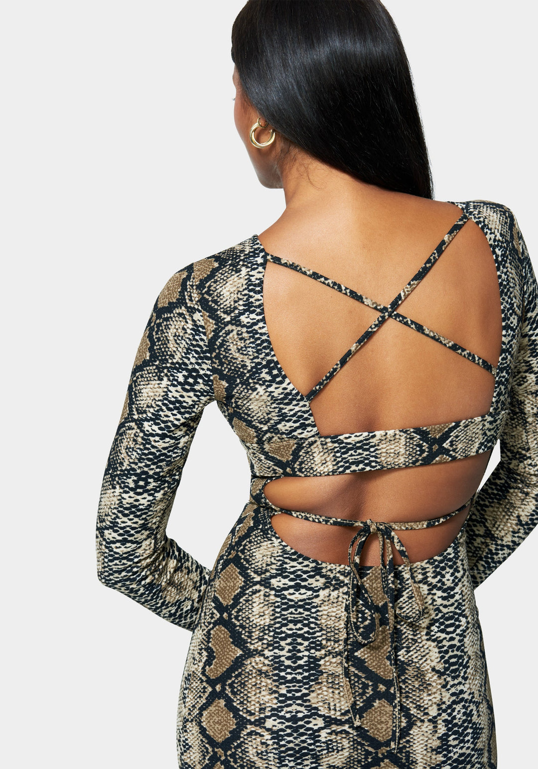 Printed Open Back Ankle Dress bebe Printed Open Back Ankle Dress bebe