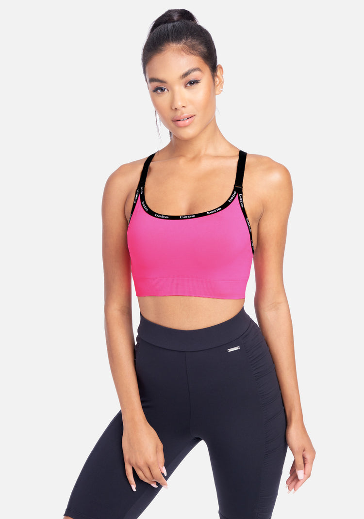 Bebe Sport Contrast Logo Racerback Sport Bra