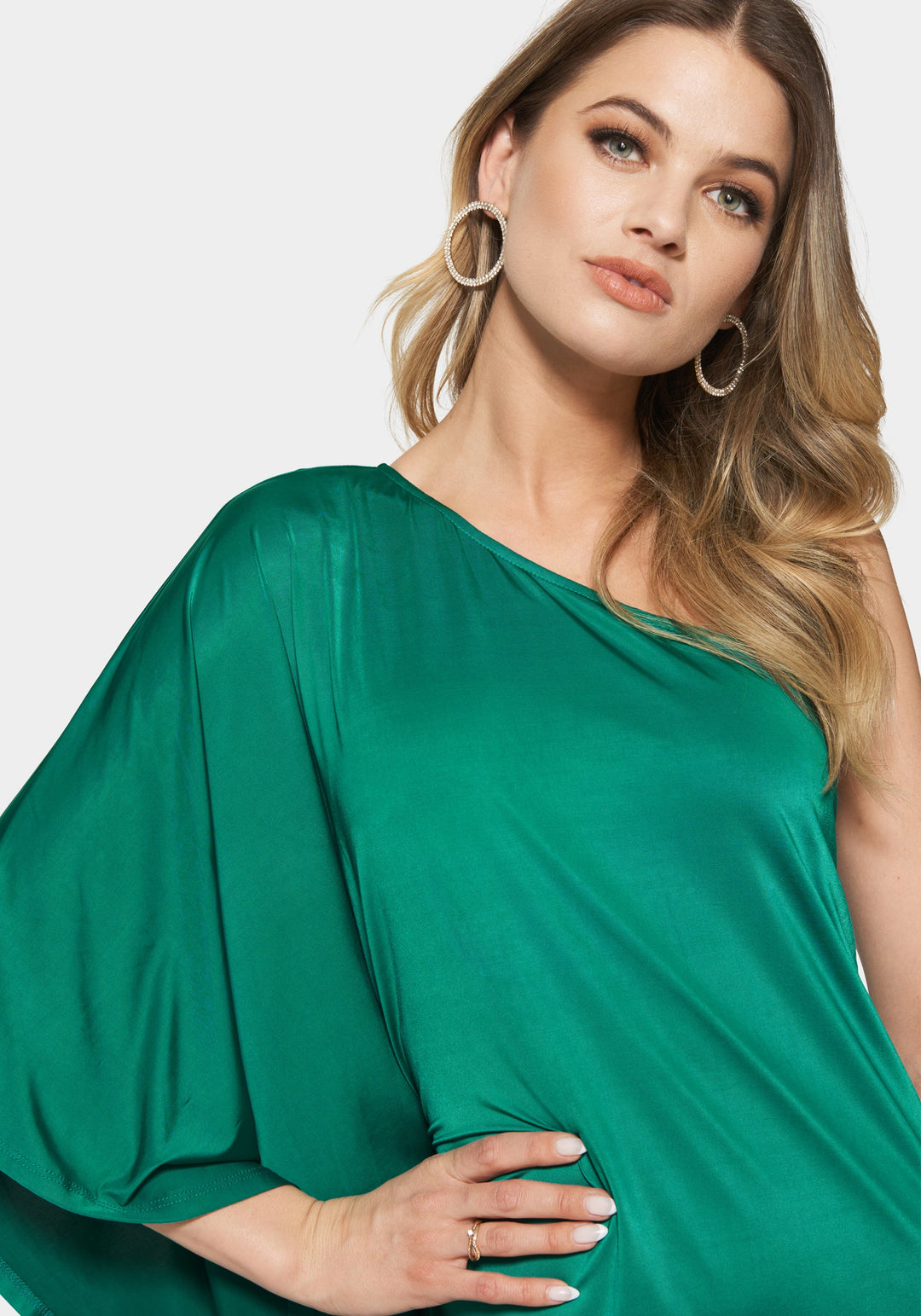 One Shoulder Flowy Dress bebe One Shoulder Flowy Dress bebe