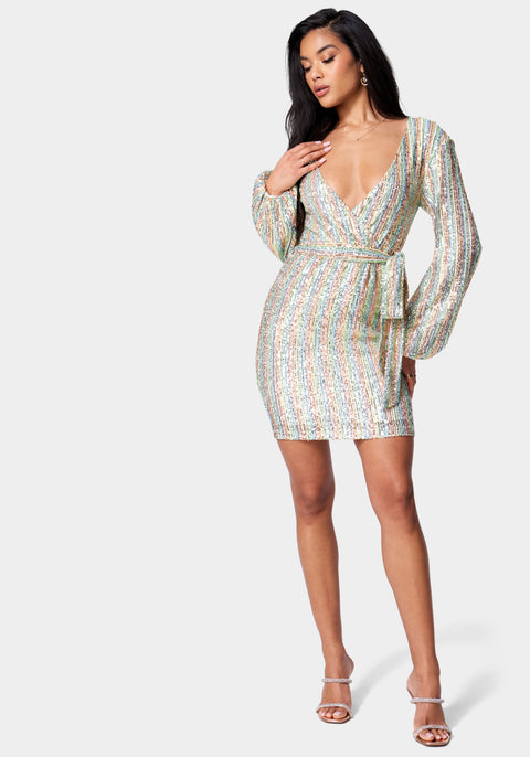 bebe sequin tie front dress Bebe Satin Cowl Neck Wrap Dress Leaf Print Purple/Yellow