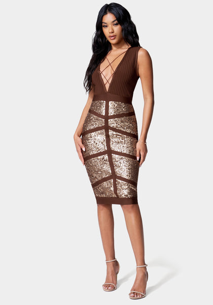 Sequin Bandage Strappy Midi Dress – bebe