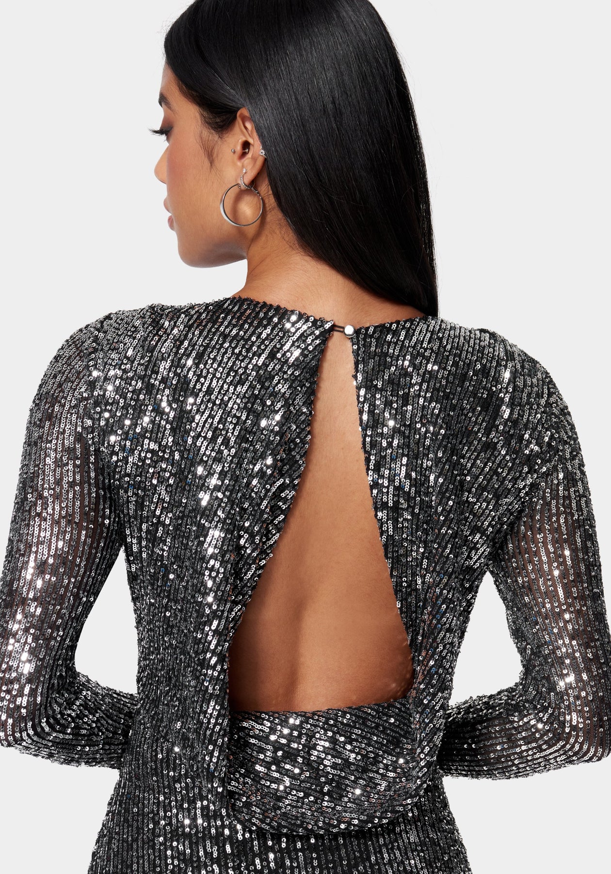 Sequin Cowl Back Midi Dress Sequin Cowl Back Midi Dress in Black Silver Sequin Cowl Back Midi Dress Sequin Cowl Back Midi Dress in Black Silver